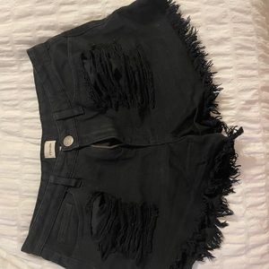 Black high rise distressed shorts